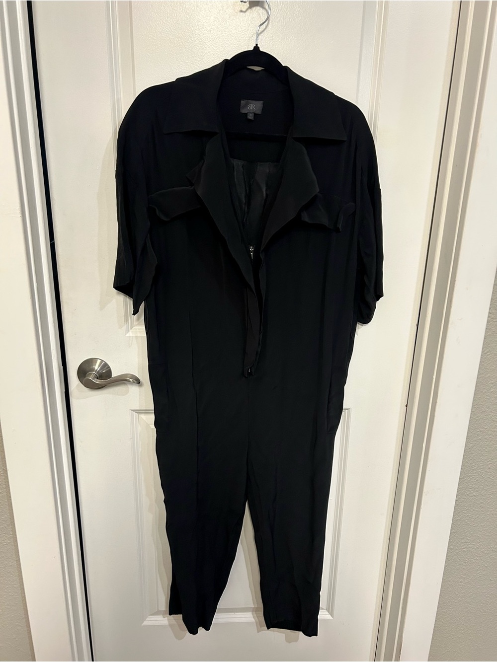 Banana Republic Black Short-Sleeve Zip-Front Jumpsuit
